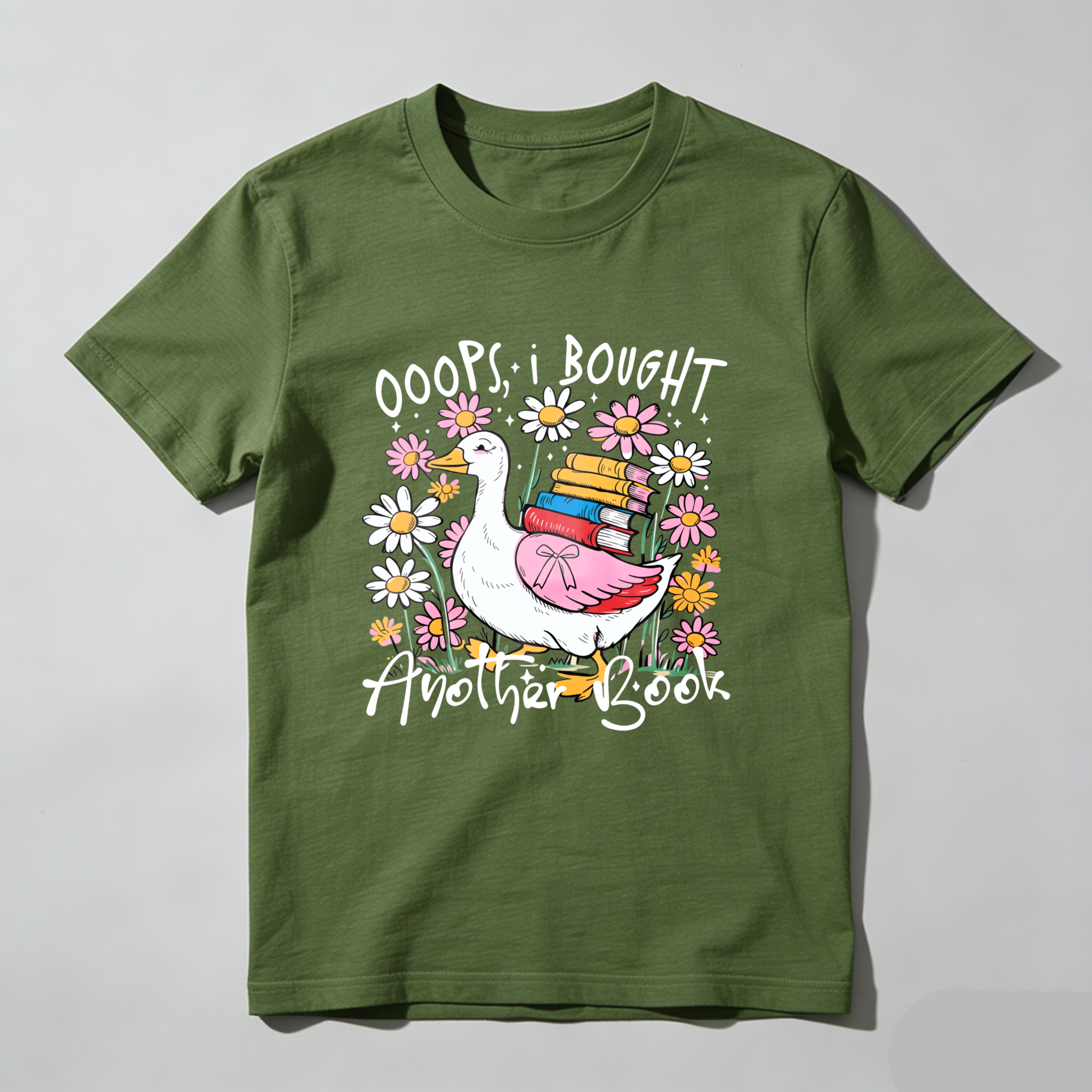Wardrobecart Duck Carrying Books Among Flowers Tshirt