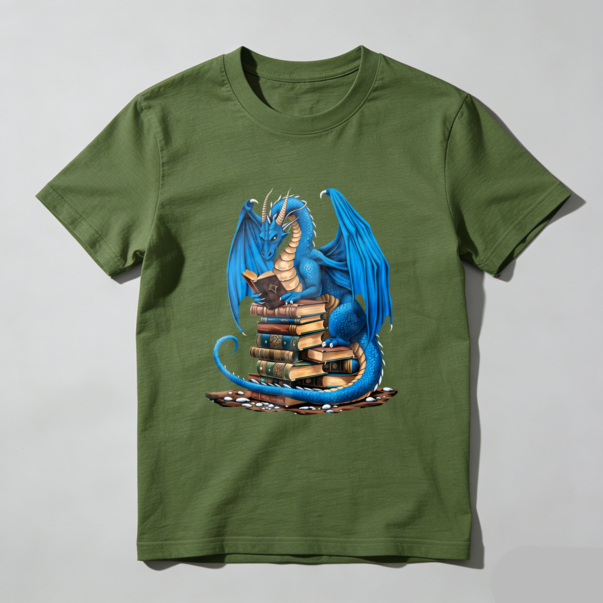 Wardrobecart Blue Dragon Reading Books Stack Tshirt