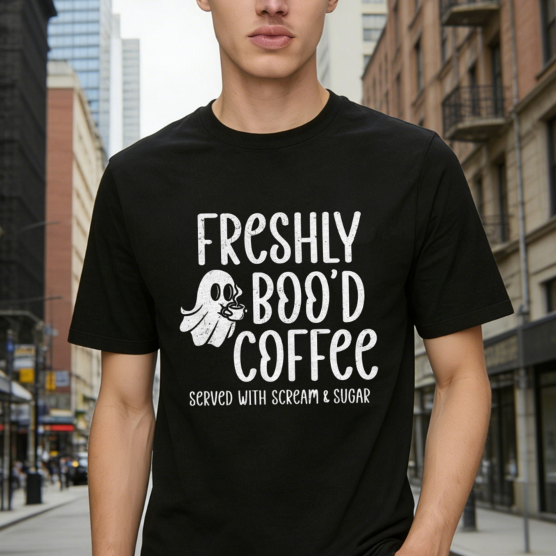 Freshly Bood Coffee Ghost Halloween Funny Quote Served With Scream And Sugar T-shirt