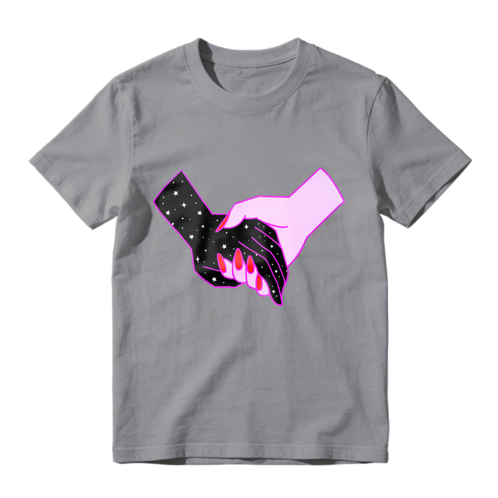 Starry Night Hands Holding Pink Nails Art, Unisex Classic T-shirt
