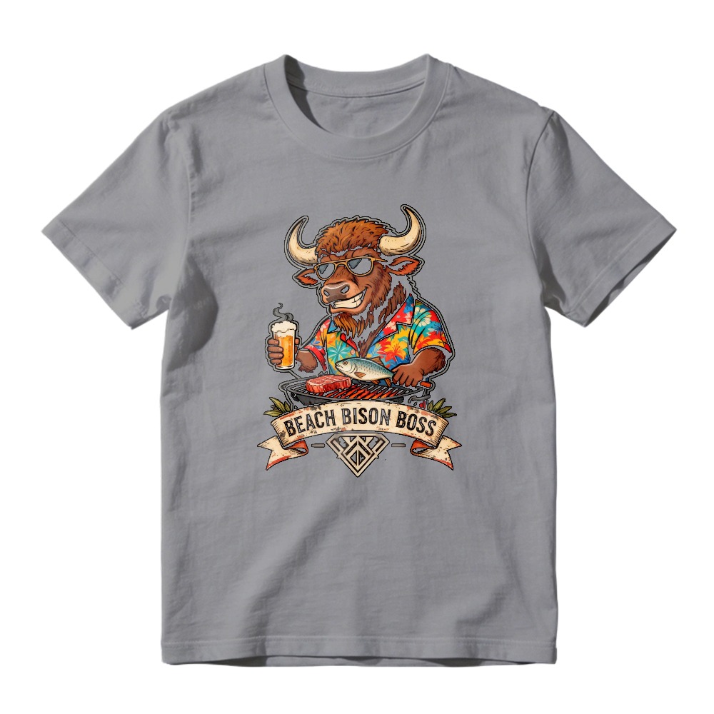 Beach Bison Boss Surfing Buffalo With Drink And Fish Unisex Classic T-shirt