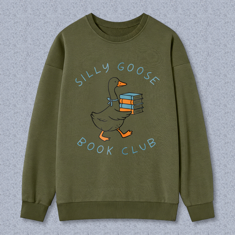 Wardrobecart Silly Goose Book Club Duck With Books Pattern Unisex Classic Sweatshirt