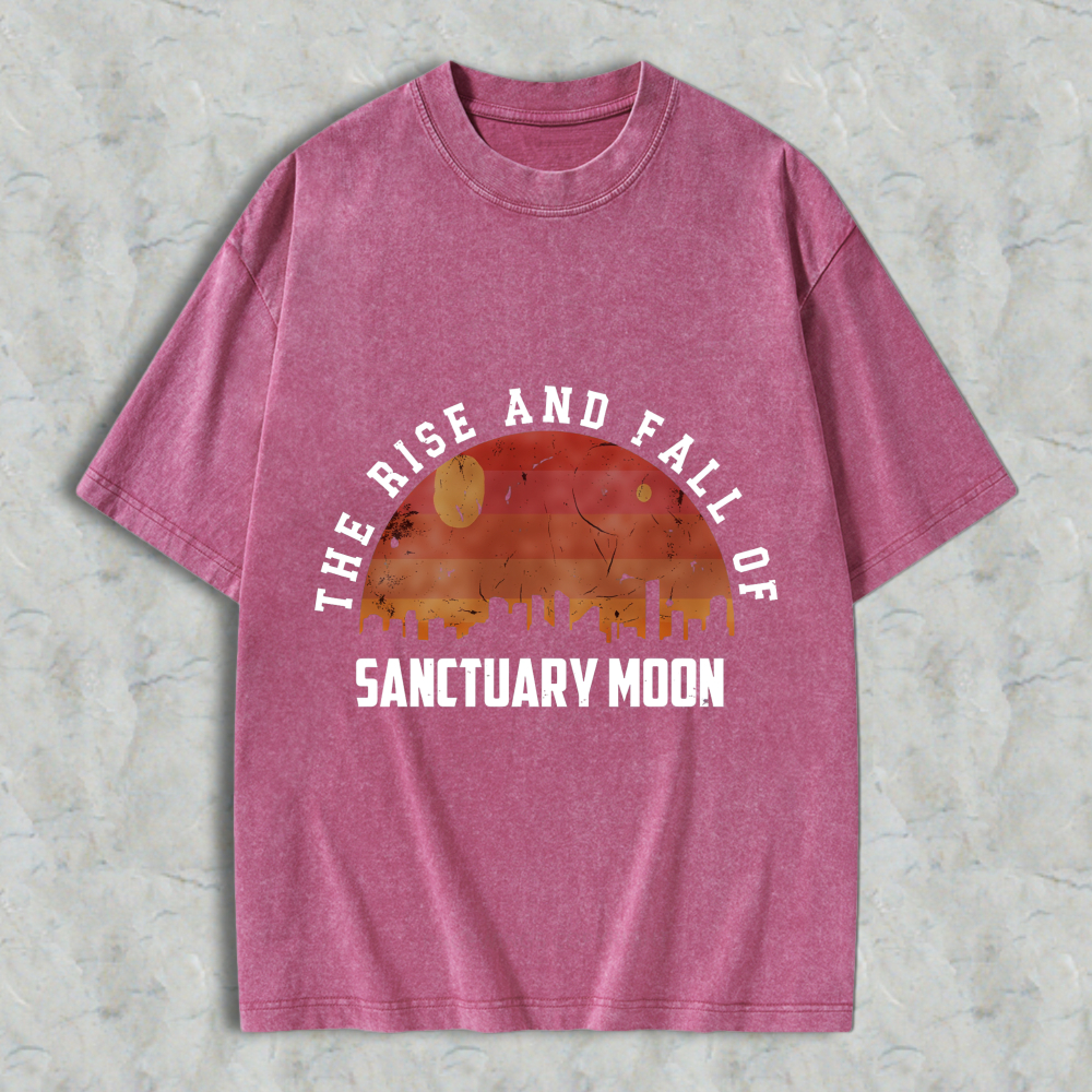 Wardrobecart The Rise And Fall Of Sanctuary Moon City Skyline Sunset Design Unisex Washed T-shirt