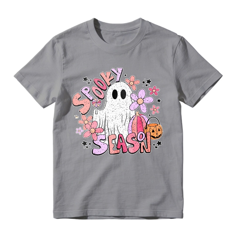 Spooky Season Ghost With Flowers And Pumpkin Bucket, Unisex Classic T-shirt
