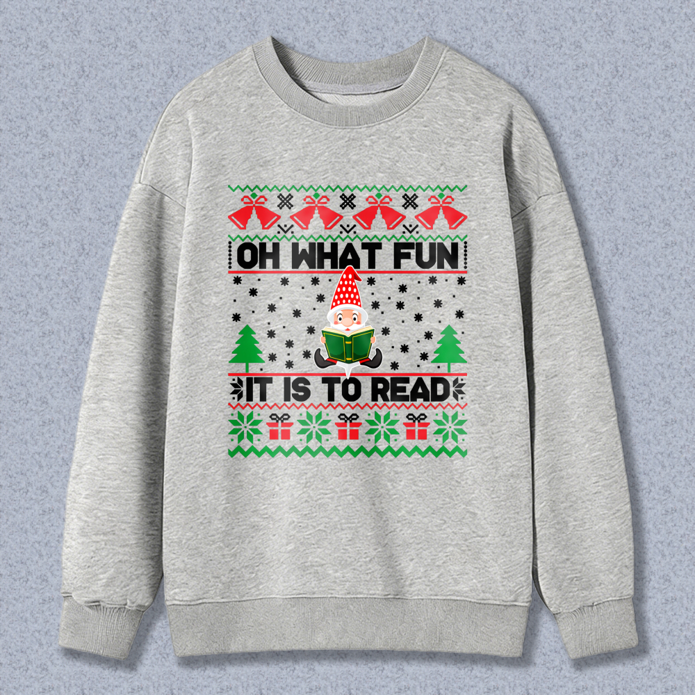Wardrobecart Christmas Gnome Reading Book Pattern Oh What Fun It Is To Read Unisex Classic Sweatshirt