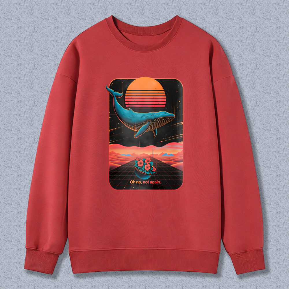 Wardrobecart Whale And Sunset Landscape With Flower Boat Oh No Not Again Unisex Classic Sweatshirt