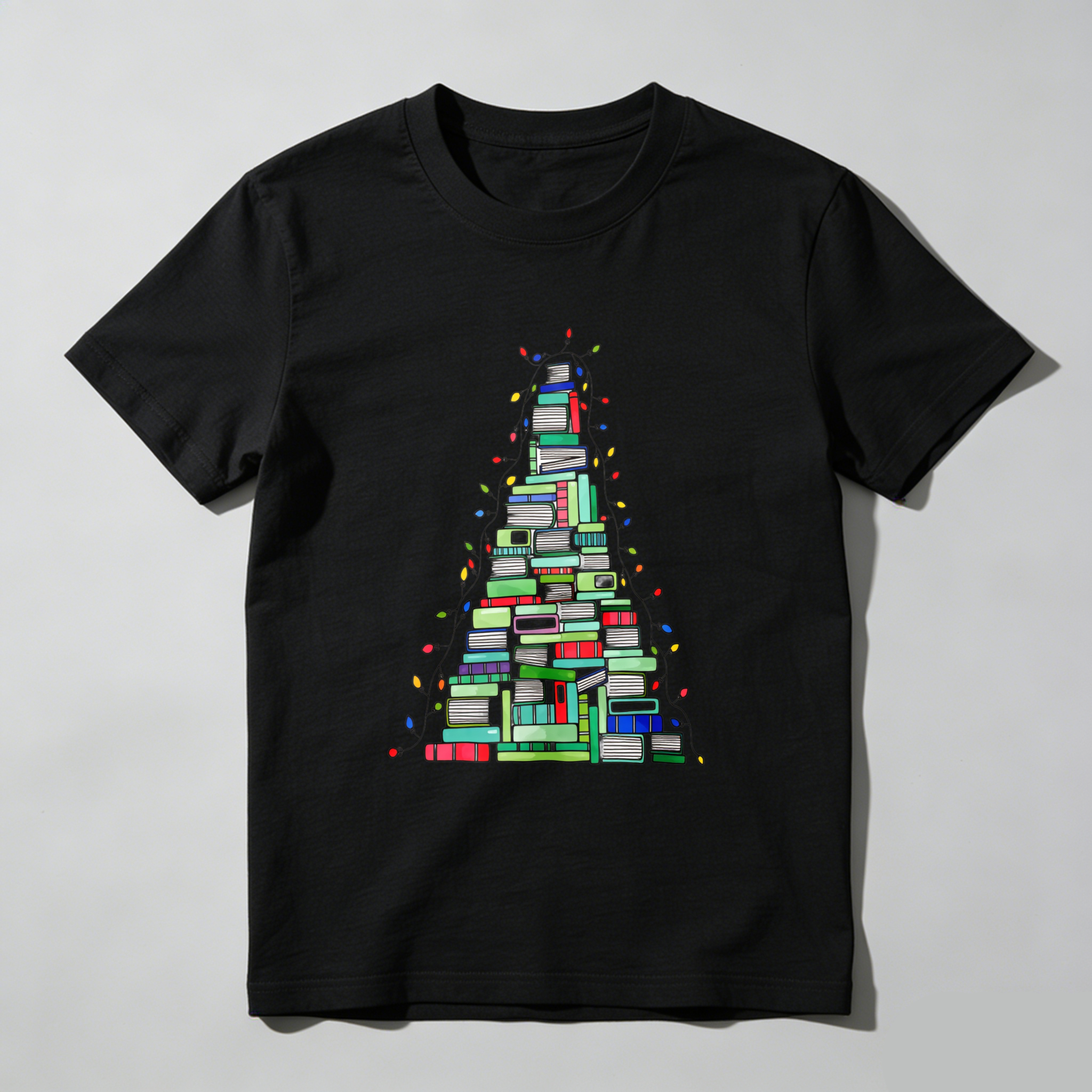 Wardrobecart Books Stacked Into Christmas Tree Shape Tshirt
