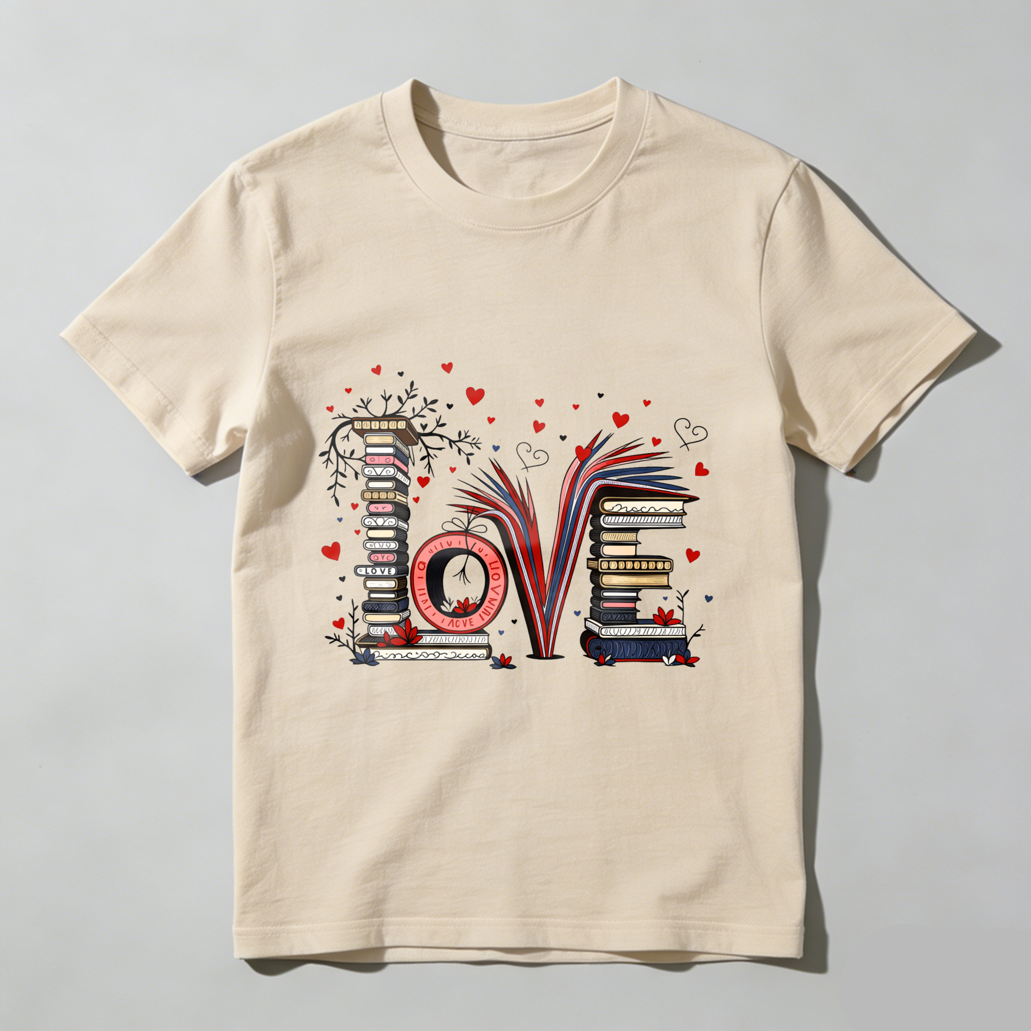 Wardrobecart Love Books Stack Hearts Colorful Design Tshirt