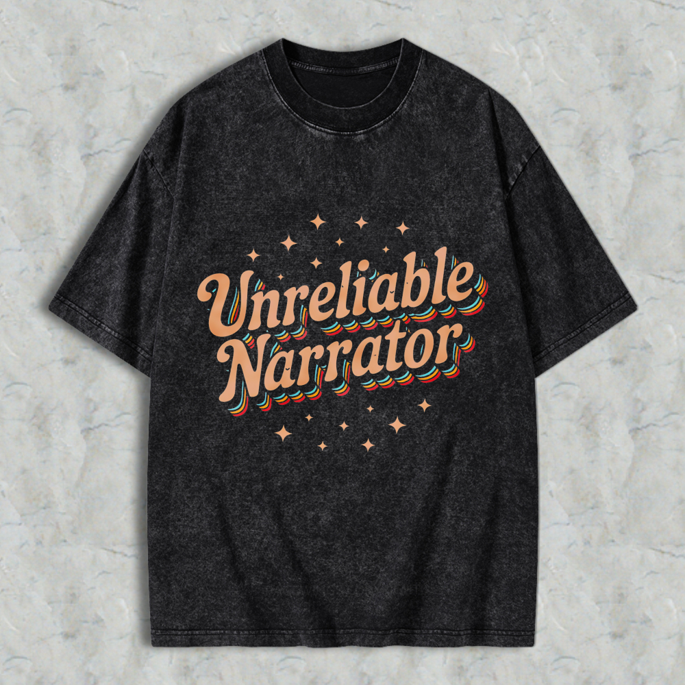 Wardrobecart Unreliable Narrator Text With Star Accents Unisex Washed T-shirt