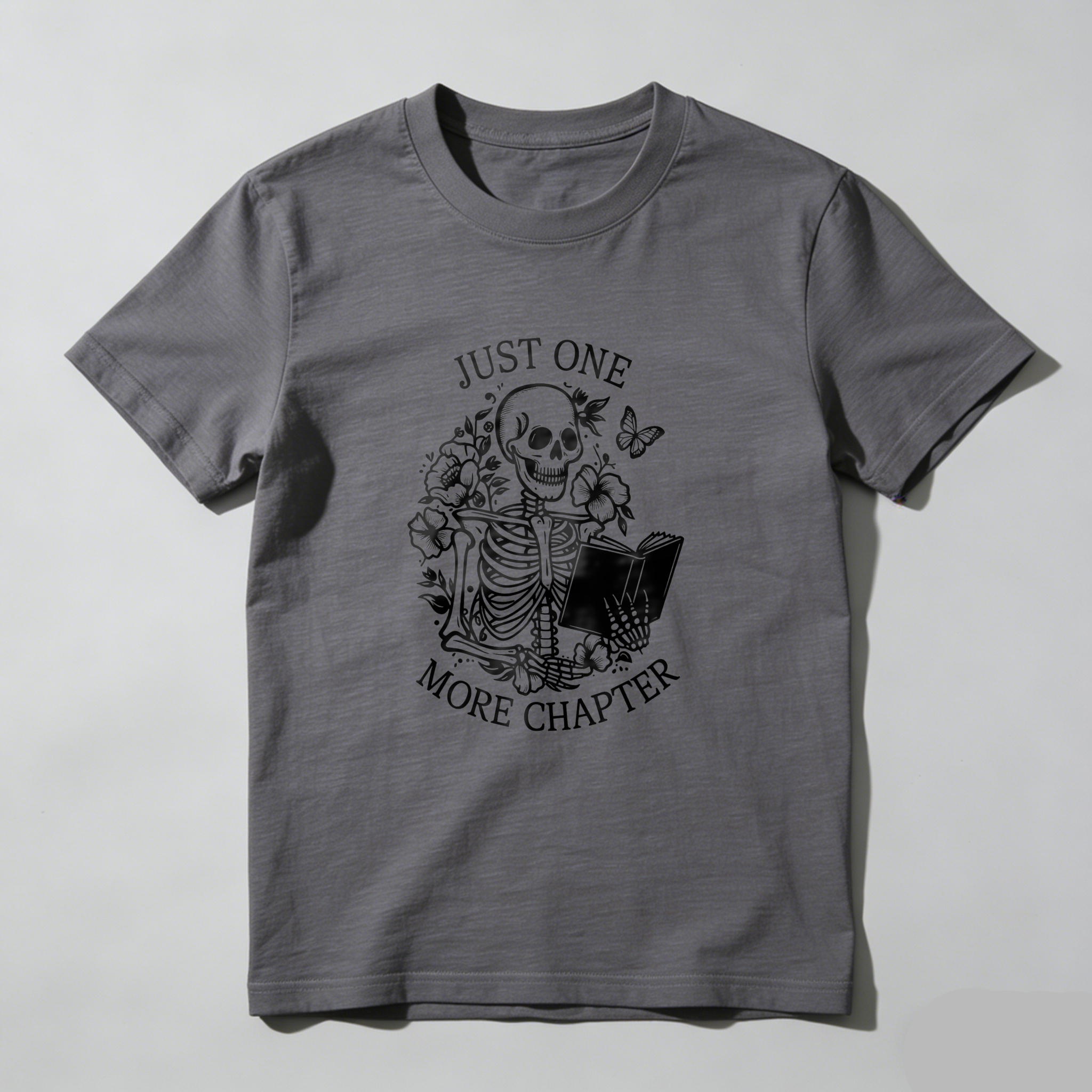 Wardrobecart Skeleton Reading Book With Flowers And Butterfly Tshirt