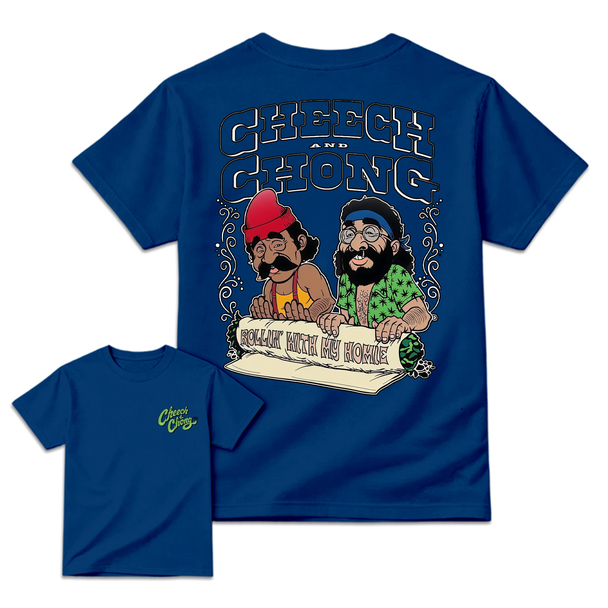 Cheech and Ch0ng Rolling with My Homies Graphic T-Shirt, Retro Comedy Movie Cannabis Humor Tee
