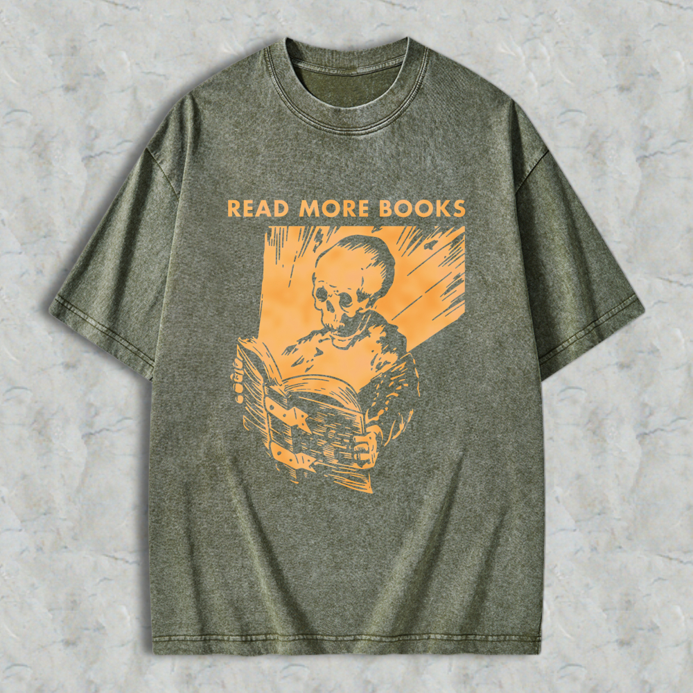 Wardrobecart Skeleton Reading Book Read More Books Unisex Washed T-shirt