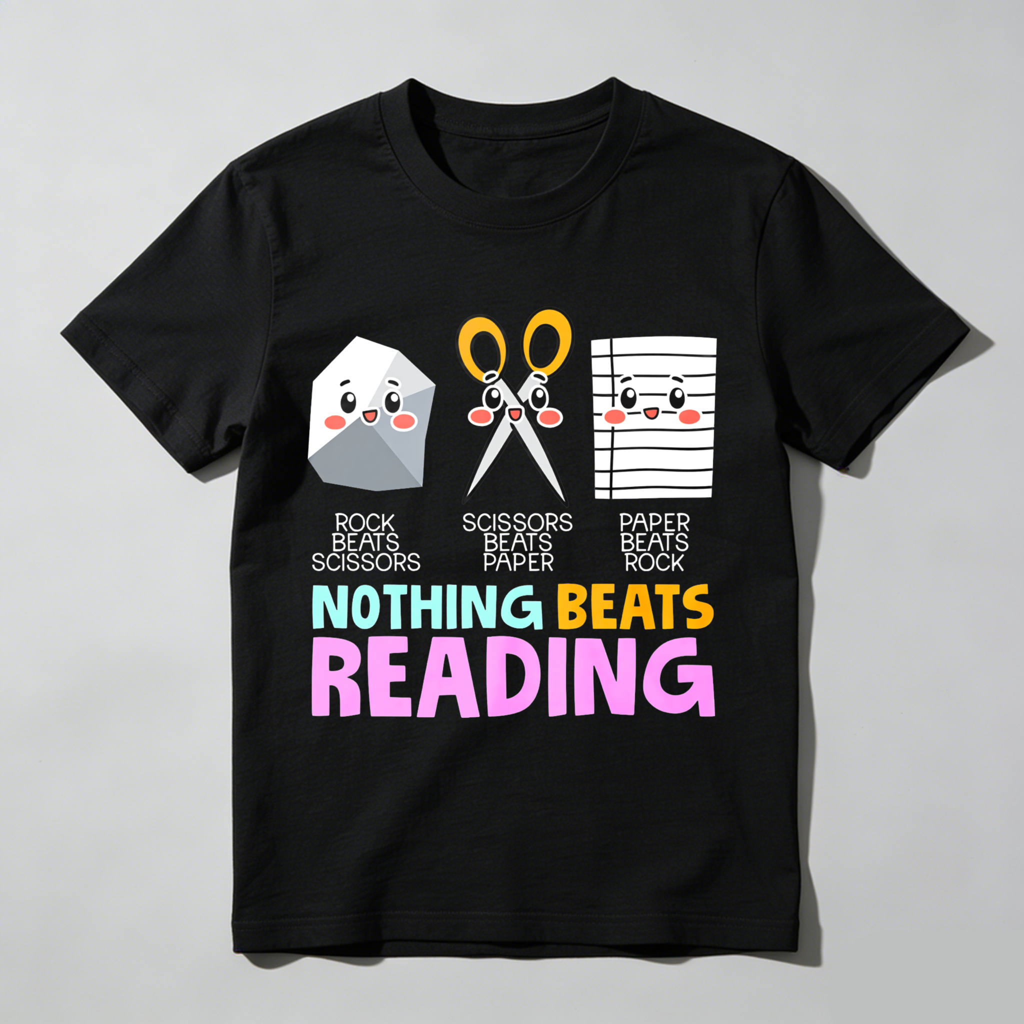 Wardrobecart Rock Beats Scissors Scissors Beats Paper Paper Beats Rock Nothing Beats Reading Tshirt
