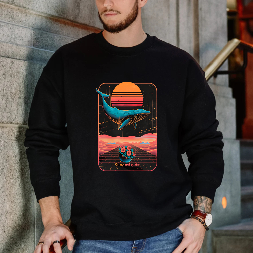 Wardrobecart Whale And Sunset Landscape With Flower Boat Oh No Not Again Unisex Classic Sweatshirt