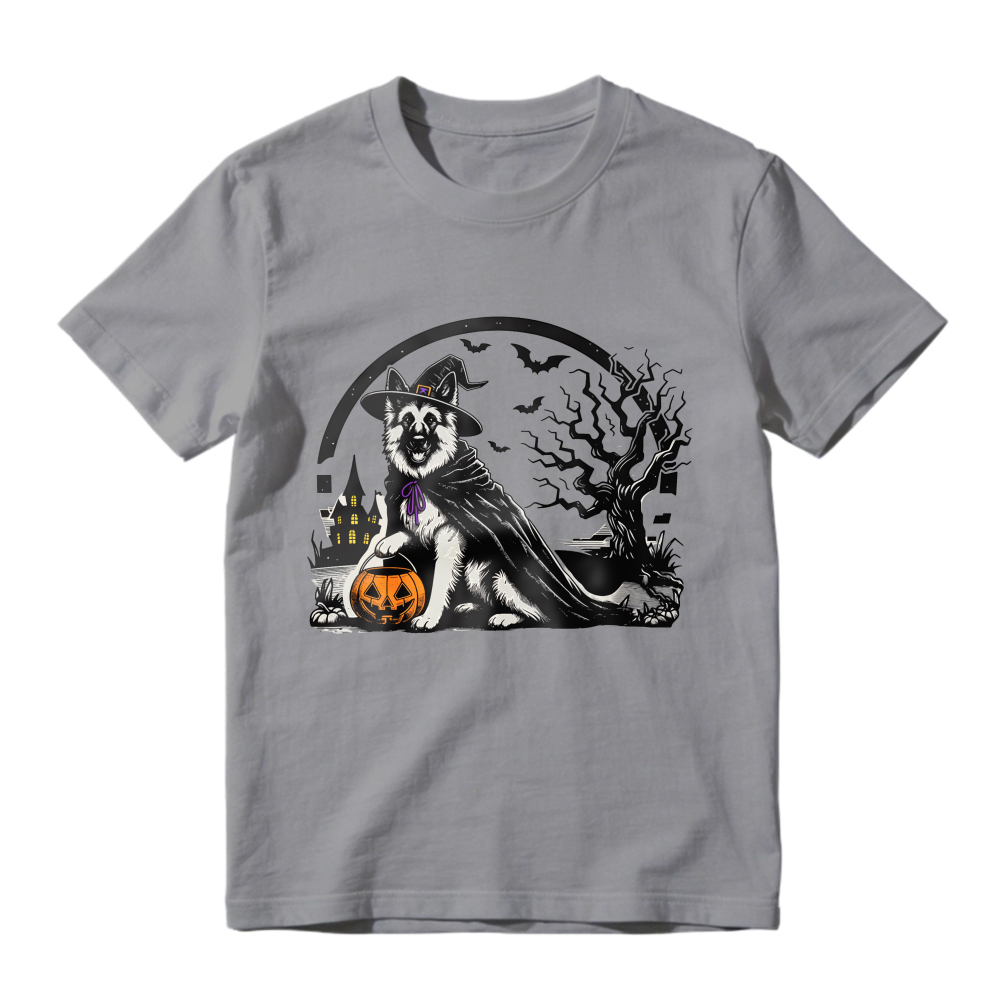 Halloween German Shepherd Witch Hat Pumpkin Bat Haunted House Graphic, Unisex Classic T-shirt