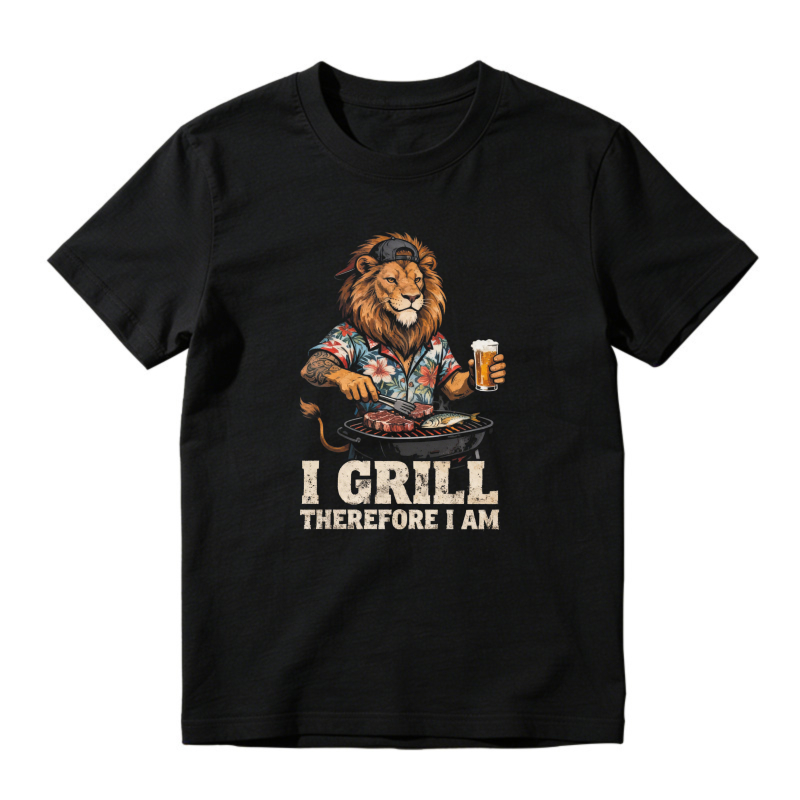 Lion Grilling Beer I Grill Therefore I Am Unisex Classic T-shirt