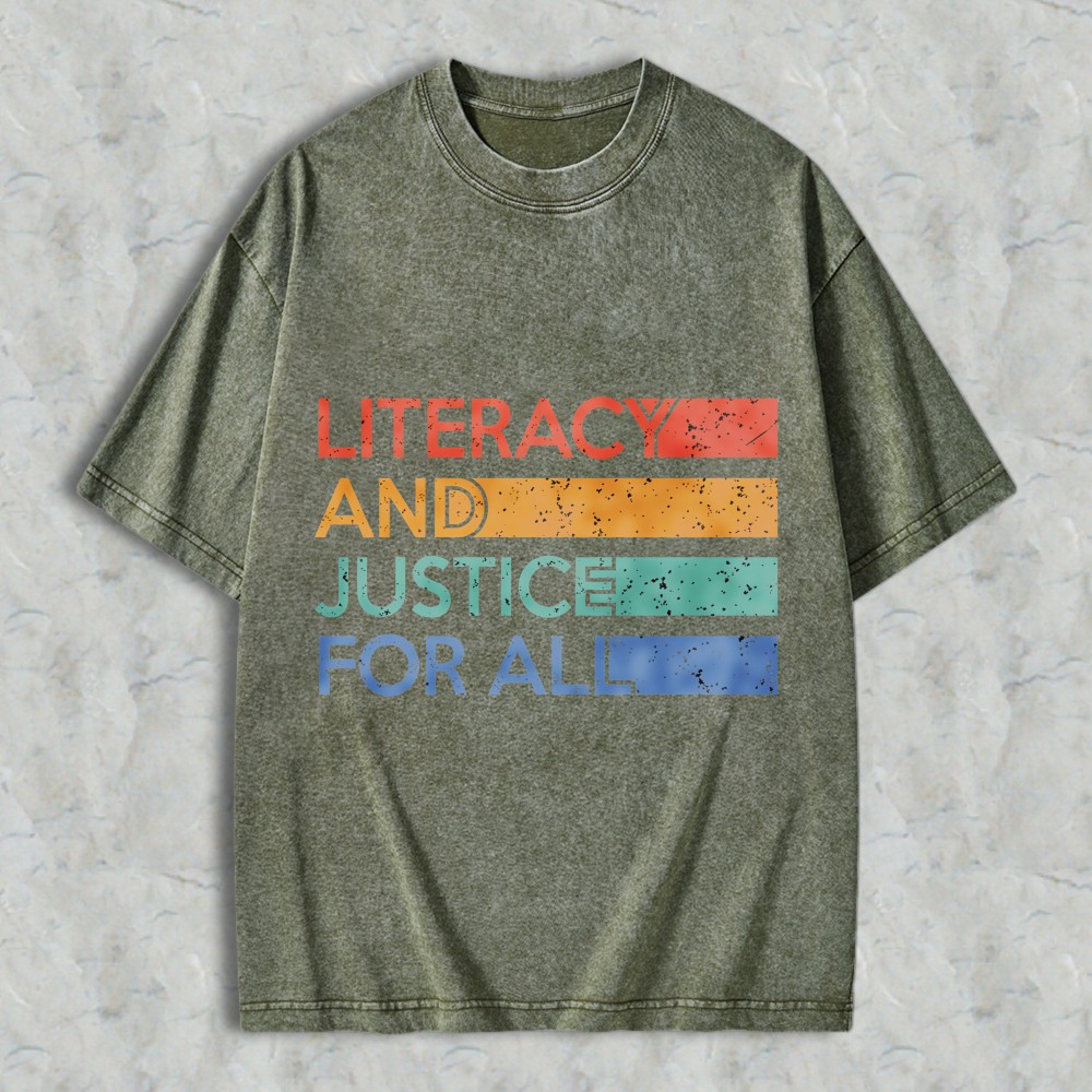 Wardrobecart Literacy And Justice For All Color Block Design Unisex Washed T-shirt