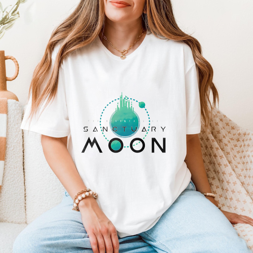 Wardrobecart Sanctuary Moon Planet Design With Cityscape tshirt