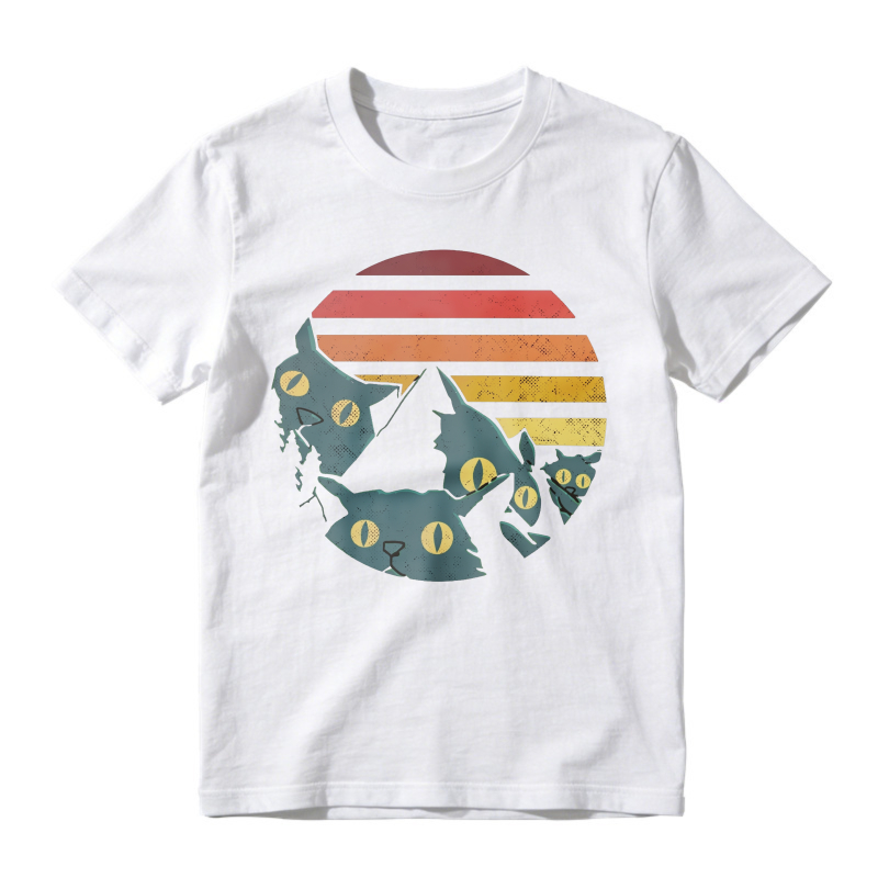 Retro Sunset Mountain Cats Silhouette Graphic, Unisex Classic T-shirt