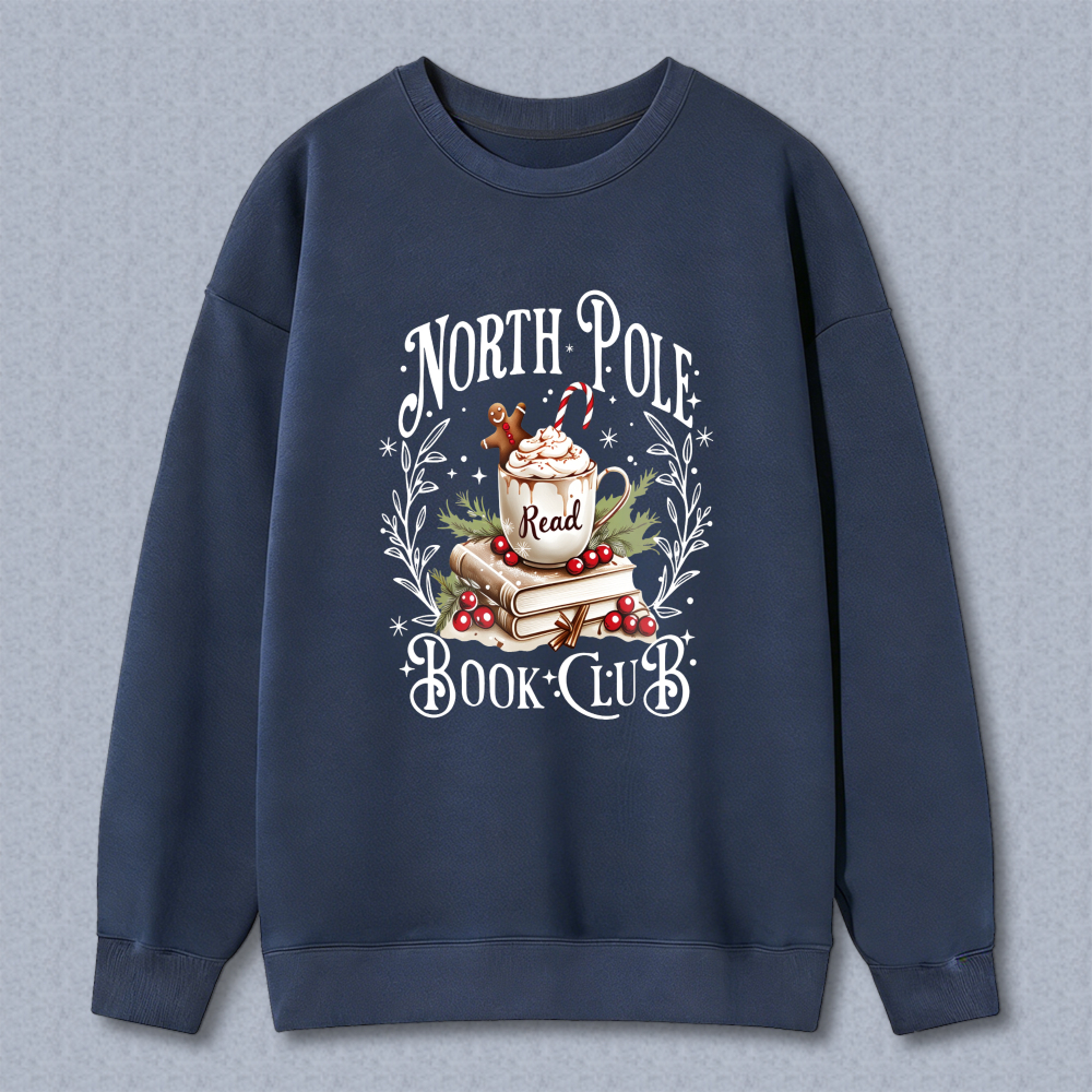 Wardrobecart North Pole Book Club With Coffee Mug Books And Holly Unisex Classic Sweatshirt