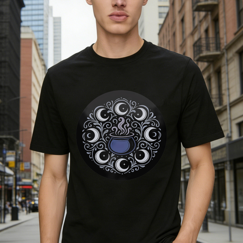 Mystical Blue Cauldron With Eyes And Swirls Mandala, Unisex Classic T-shirt