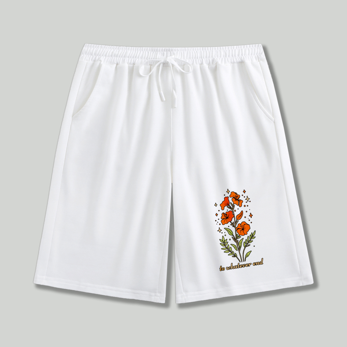 Wardrobecart Floral Pattern With Orange Flowers And Leaves To Whales Or End Shorts