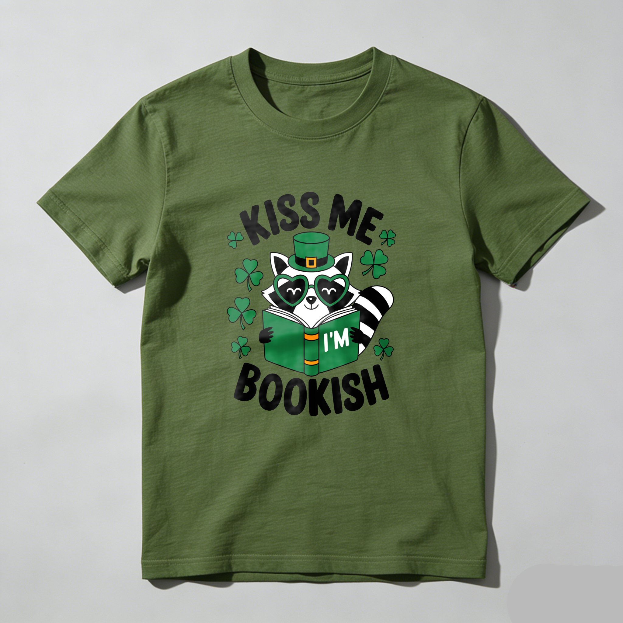 Wardrobecart Kiss Me I'm Bookish Raccoon Reading tshirt