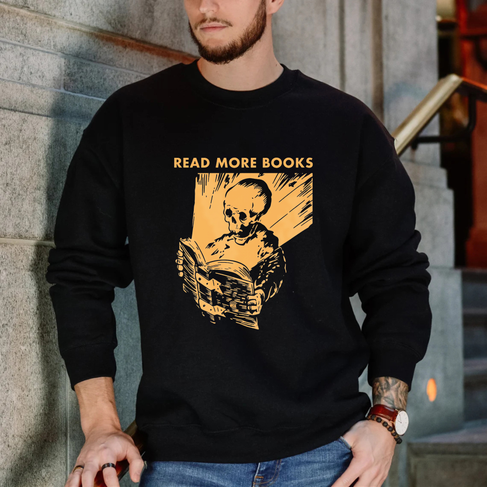 Wardrobecart Read More Books Skeleton Reading Book Pattern Unisex Classic Sweatshirt
