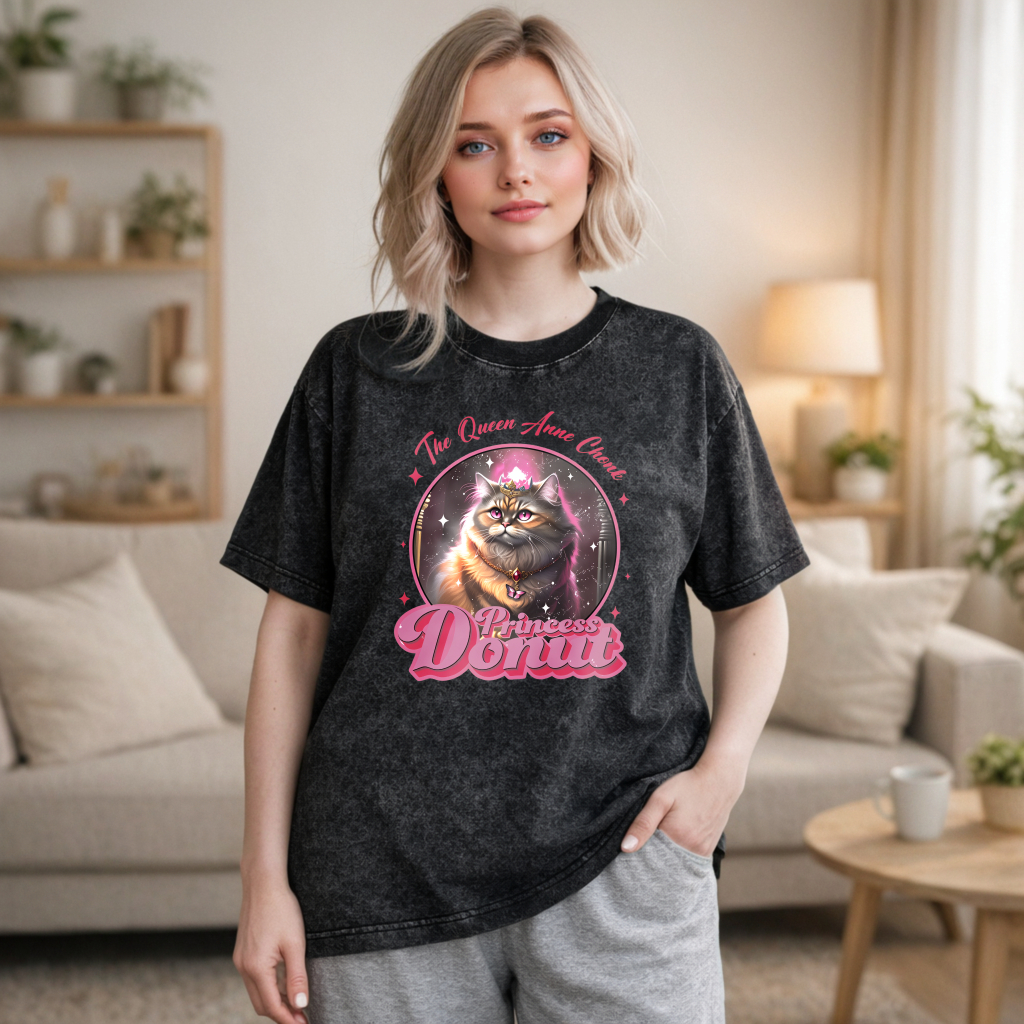 Wardrobecart Princess Donut Cat Queen Anne Client Unisex Washed T-shirt