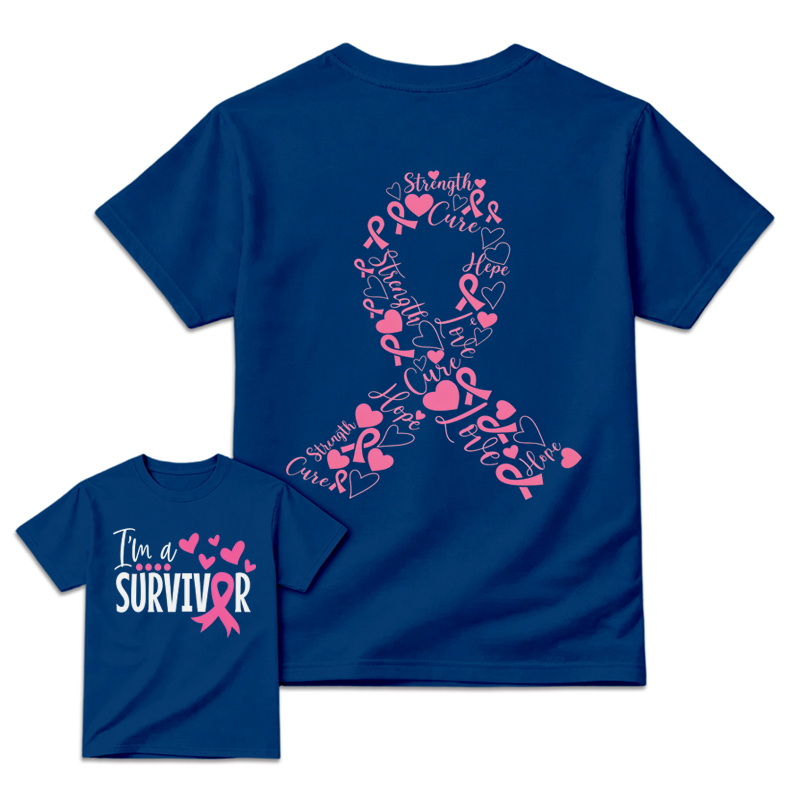 Women's Pink Ribbon & Heart T-shirt, Breast Cancer Awareness Shirt