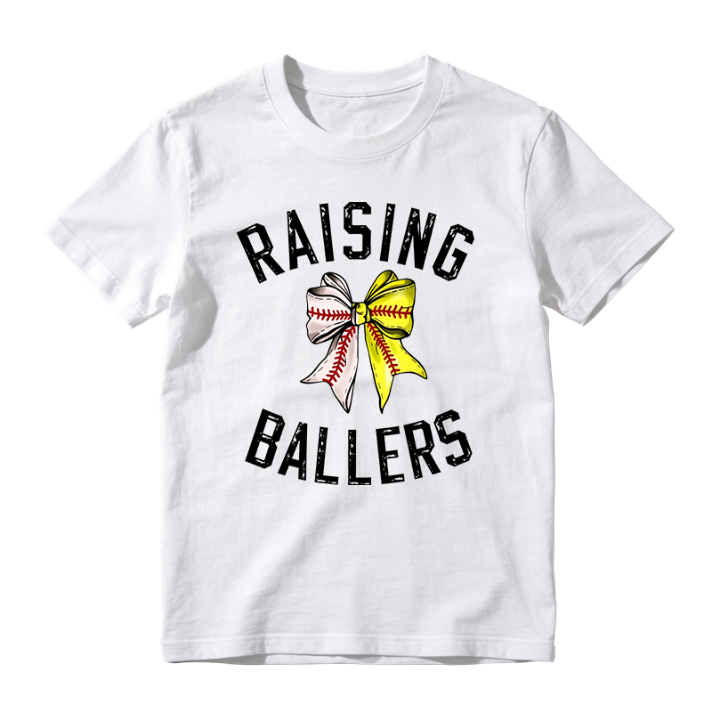 Raising Ballers With Baseball Bow Design T-shirt