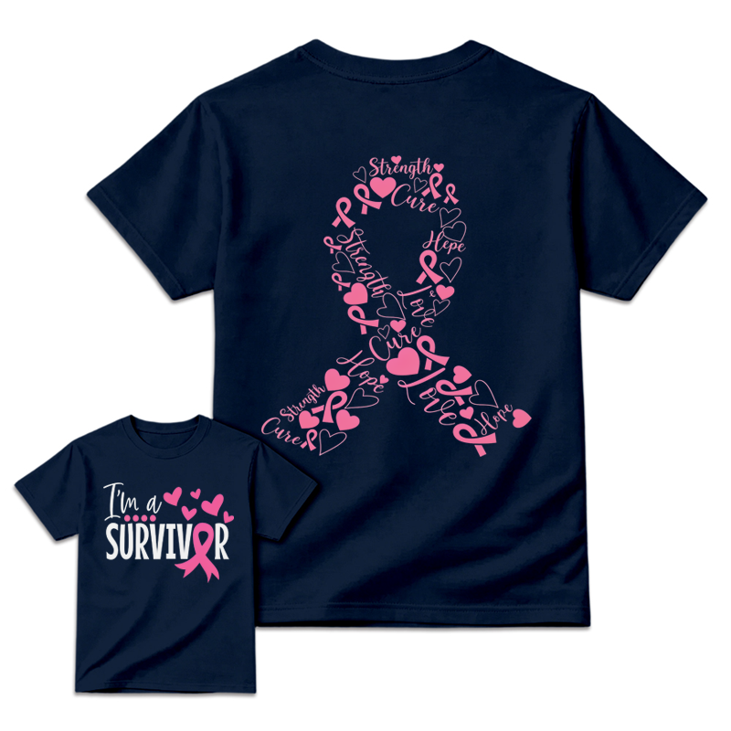Women's Pink Ribbon & Heart T-shirt, Breast Cancer Awareness Shirt