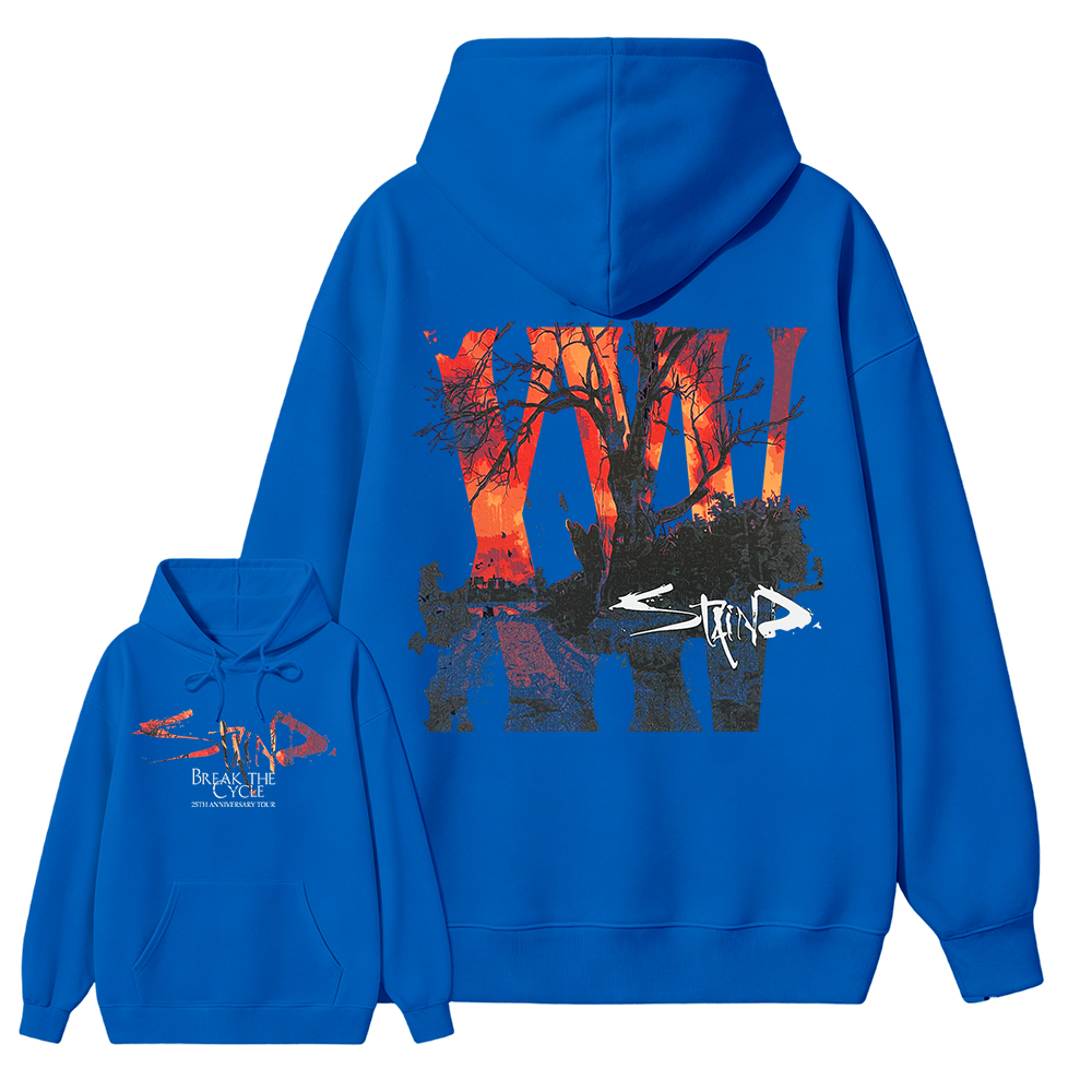 Sta1nd Break the Cycle 25th Anniversary Tour Hoodie, Vintage Rock Band Graphic Tour Date Heavy Cotton Oversized Hoodie