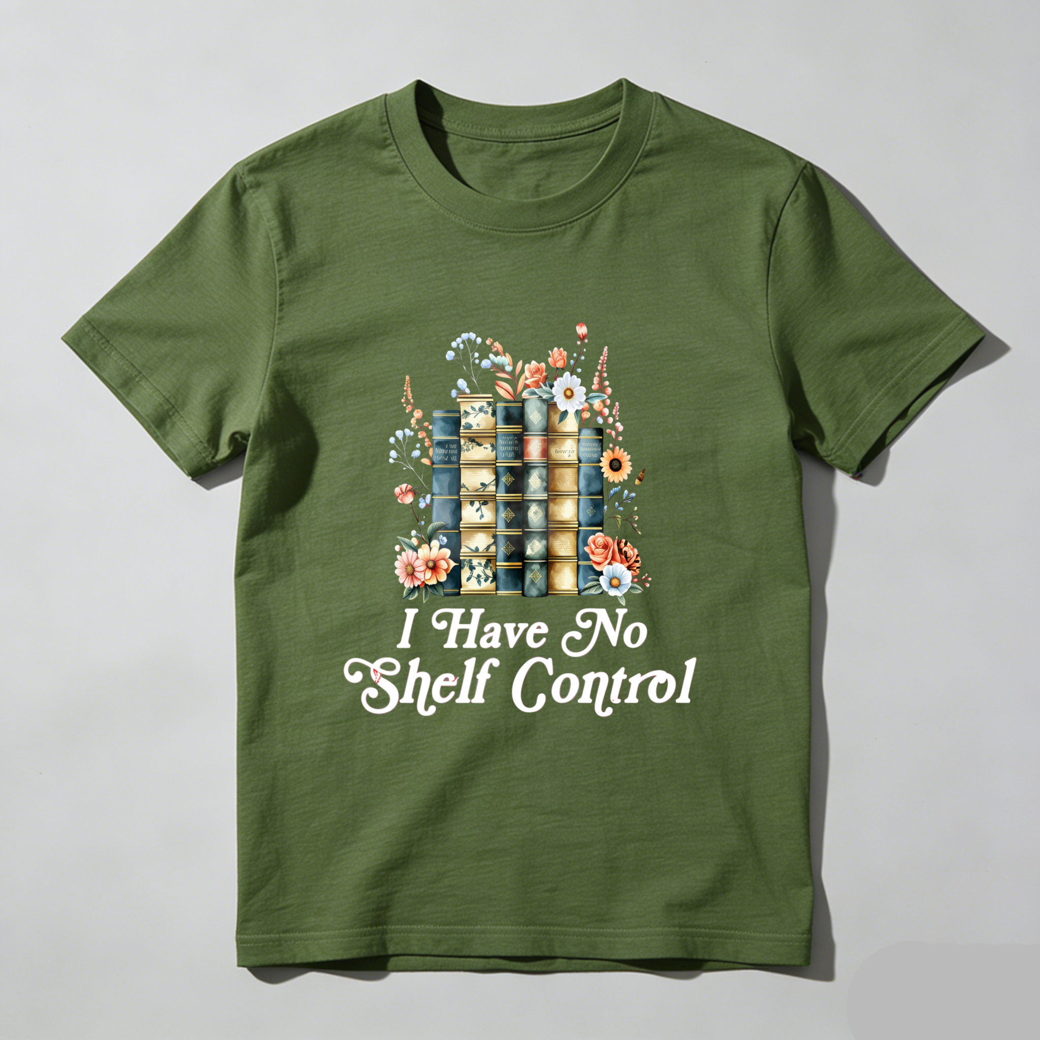 Wardrobecart Book Stack With Flowers And Text I Have No Shelf Control Unisex Classic T-shirt