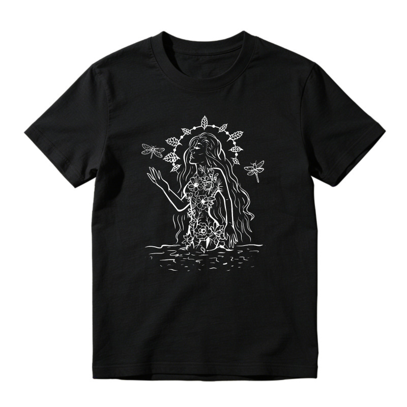 Woman With Long Hair And Dragonflies Floral Nature Art, Unisex Classic T-shirt