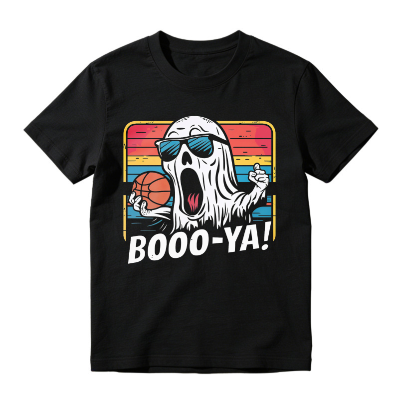 Ghost Holding Basketball With Sunglasses And Booo Ya Text Retro Sunset Unisex Classic T-shirt