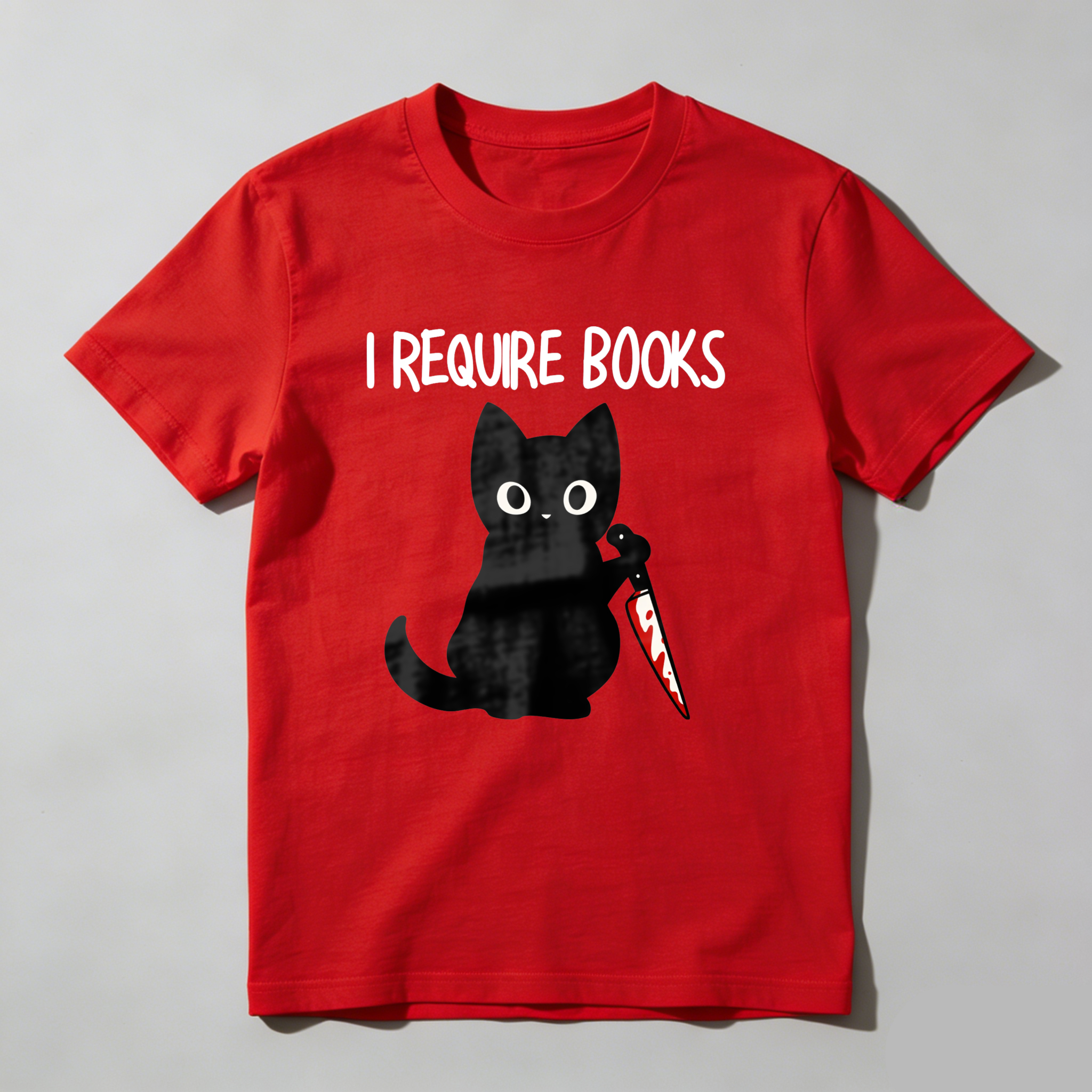 Wardrobecart I Require Books Cat With Knife Tshirt