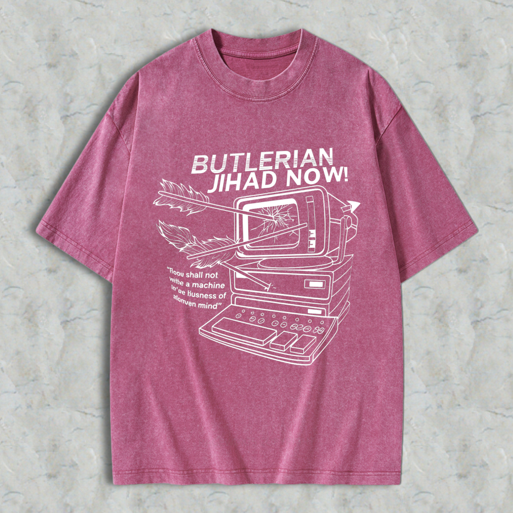 Wardrobecart Butlerian Jihad Now Computer With Arrow Through Screen And Quote Unisex Washed T-shirt