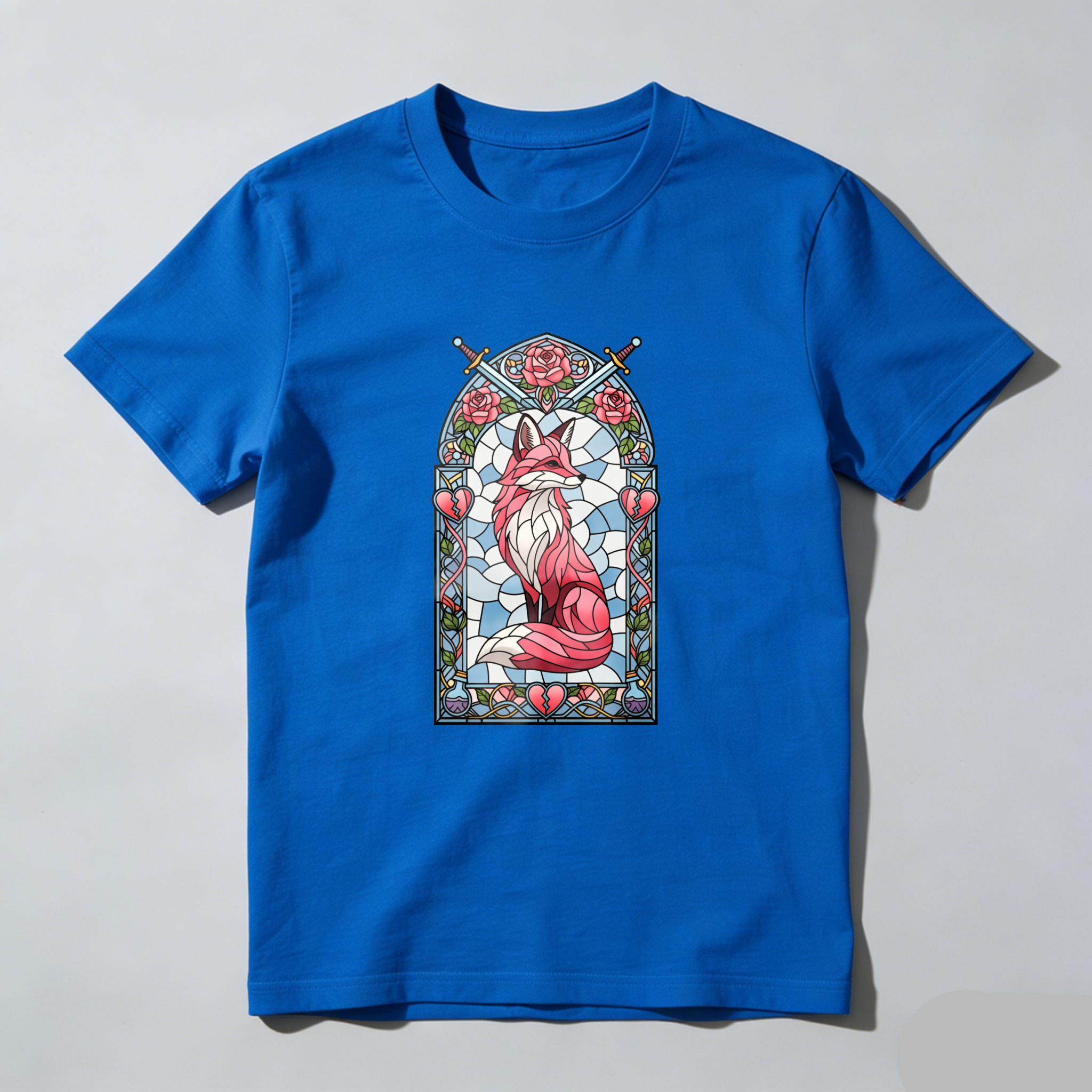 Wardrobecart Stained Glass Fox With Roses And Heart Tshirt