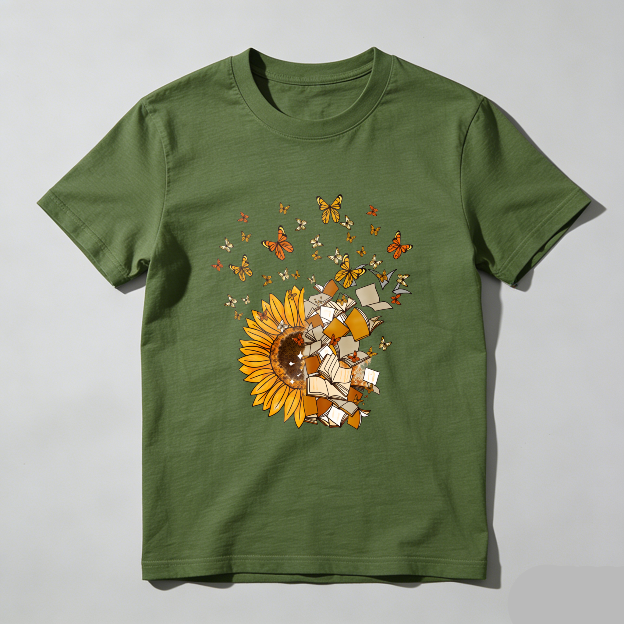 Wardrobecart Sunflower Books Butterflies Reading Nature Art Design Tshirt
