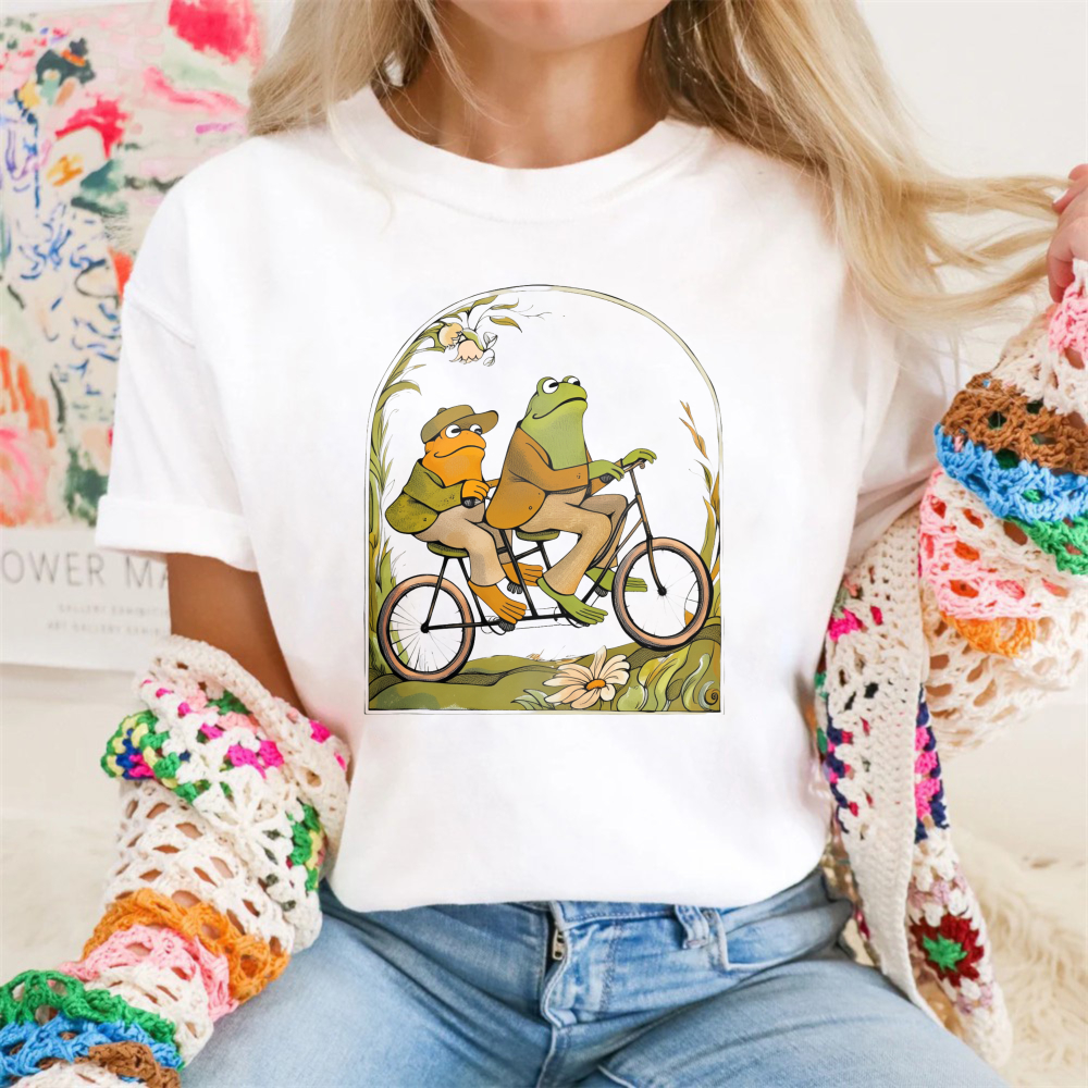 Wardrobecart Frog And Duck Ride Bicycle Together Tshirt
