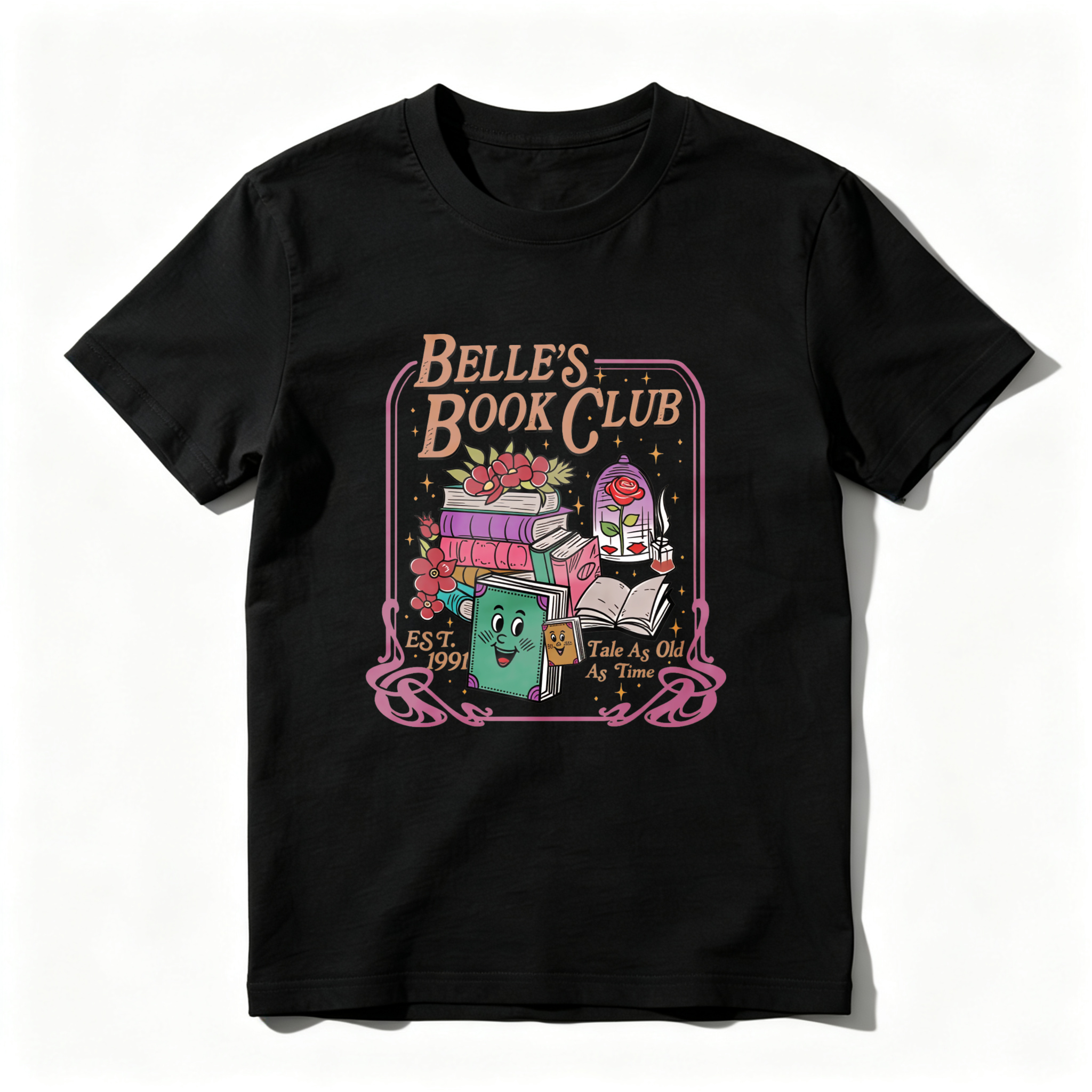 Wardrobecart Belle's Book Club With Books And Teapot Tshirt