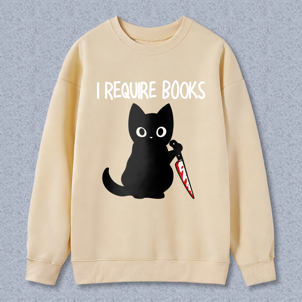 Wardrobecart Black Cat Holding Book I Require Books Unisex Classic Sweatshirt