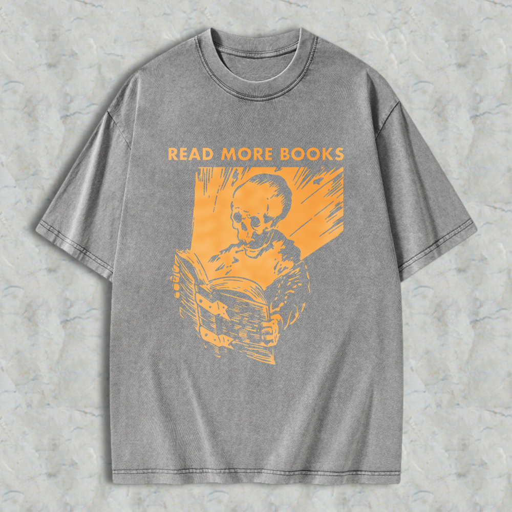 Wardrobecart Skeleton Reading Book Read More Books Unisex Washed T-shirt