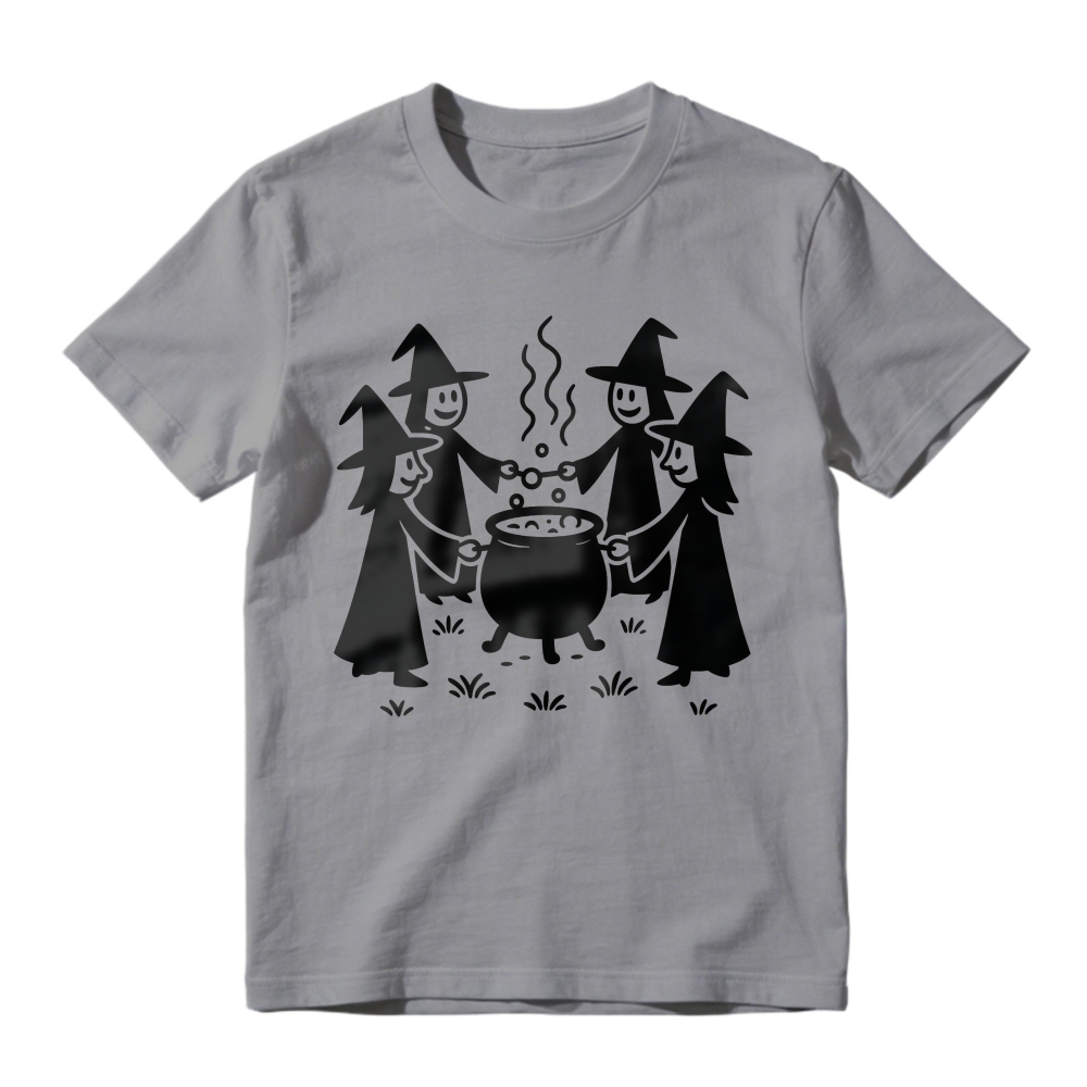 Cute Cartoon Witches Stirring Cauldron Halloween Graphic, Unisex Classic T-shirt