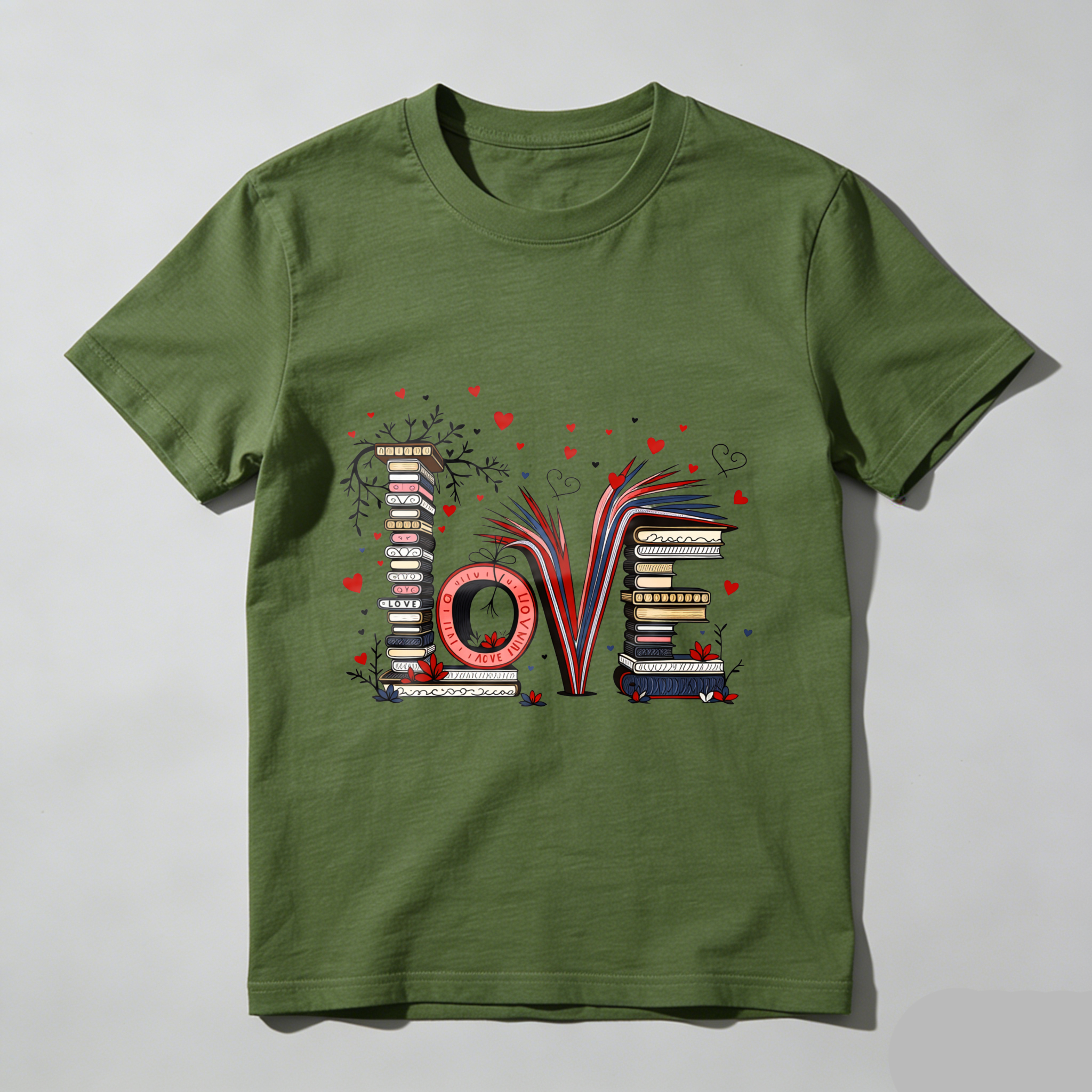 Wardrobecart Love Books Stack Hearts Colorful Design Tshirt