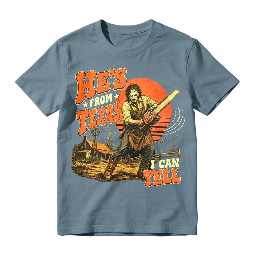 He's From Texas I Can Tell Shirt, Chainsaw Horror Graphic Tee, Retro  Halloween T-Shirt