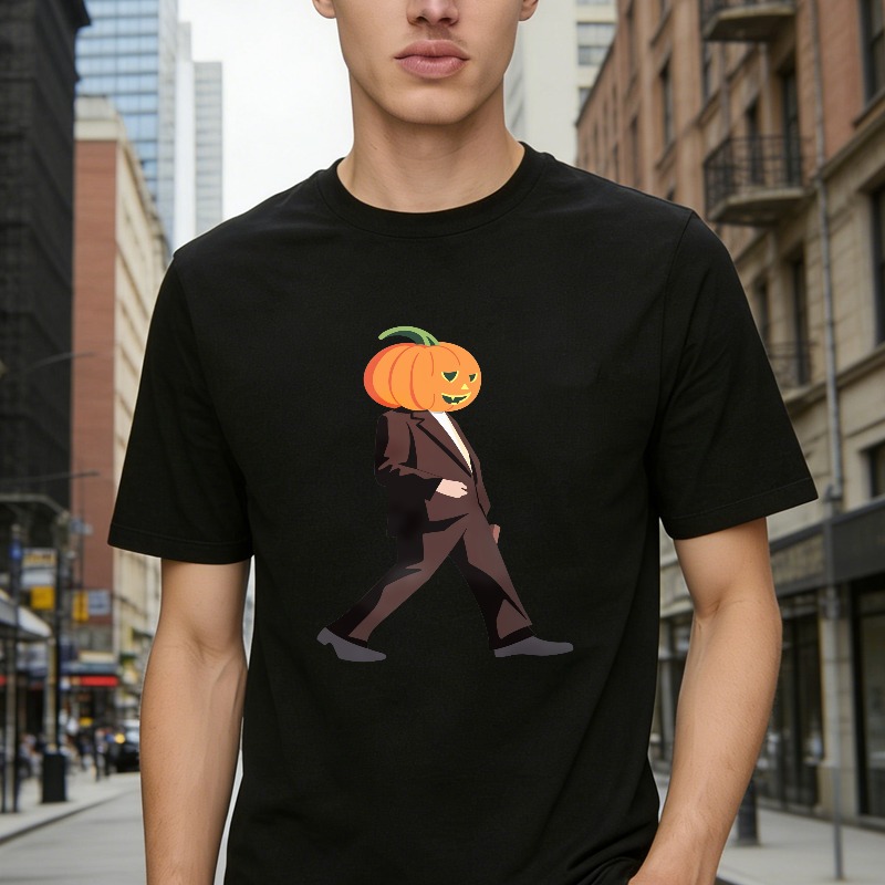 Pumpkin Head Man In Suit Walking, Unisex Classic T-shirt