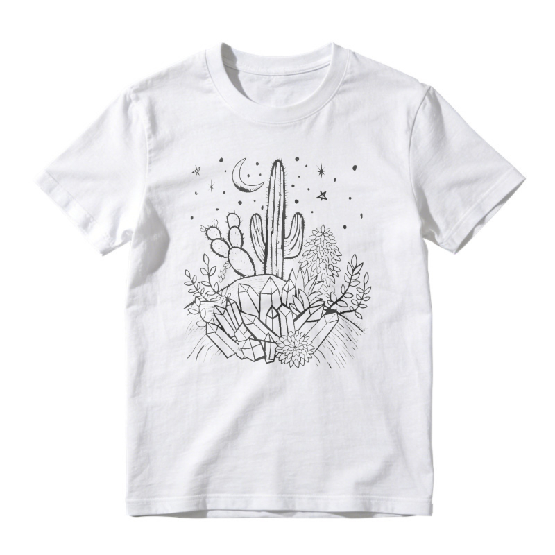 Desert Cactus And Crystal Geode Under Moon And Stars, Unisex Classic T-shirt