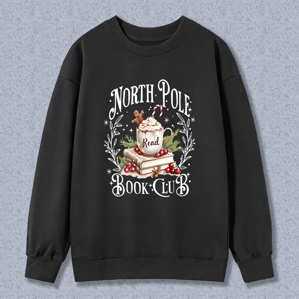 Wardrobecart North Pole Book Club With Coffee Mug Books And Holly Unisex Classic Sweatshirt